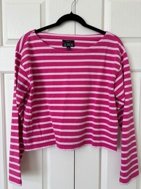 J. Crew Pink and White Striped Long Sleeve Tee